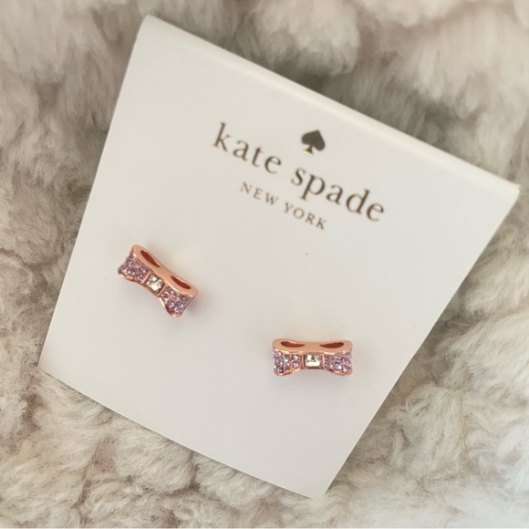 Kate Spade Ready Set Bow Pave Bow Studs Rose Gold Pinky Earrings NWT - Picture 7 of 15